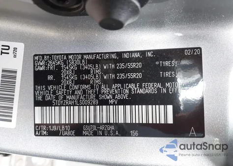 2020 Toyota Highlander Limited z USA, uszkodzony, nr VIN 5TDYZRAH1LS009289